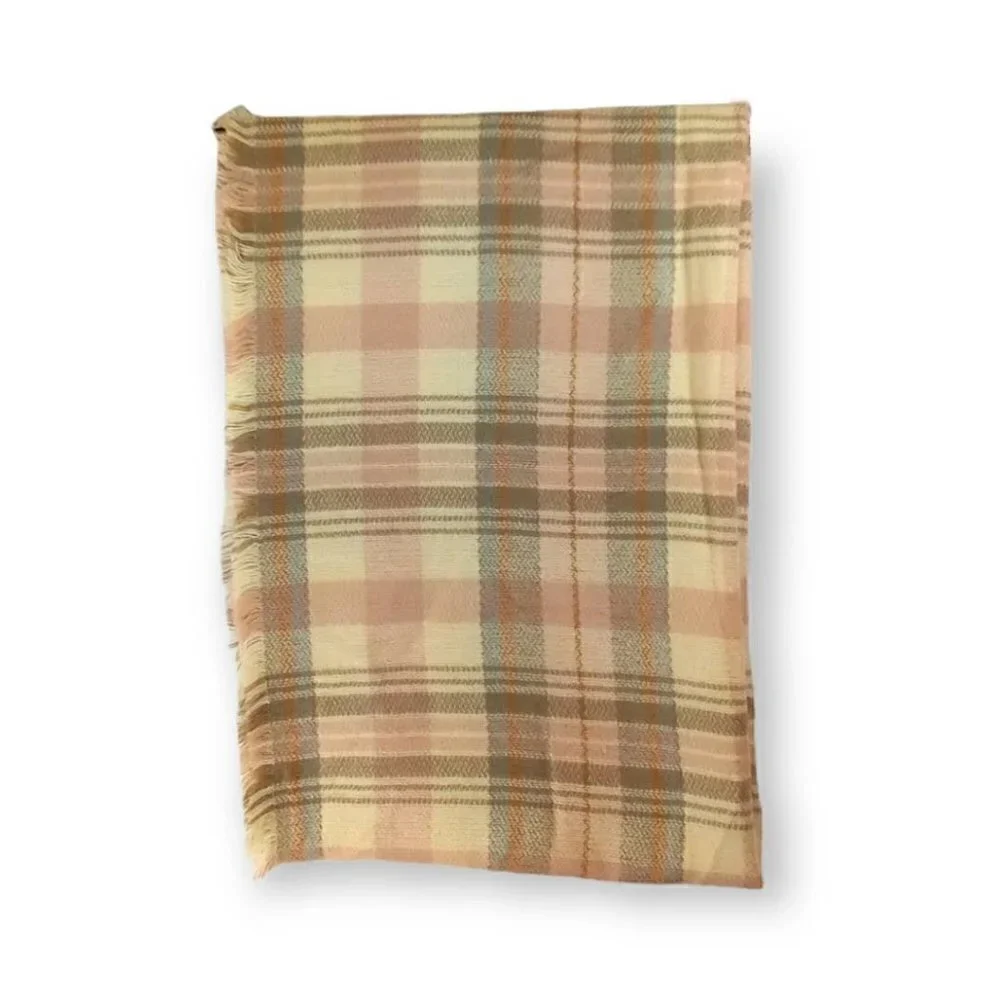 La Double 7 Blush Plaid Raw Hem Scarf
